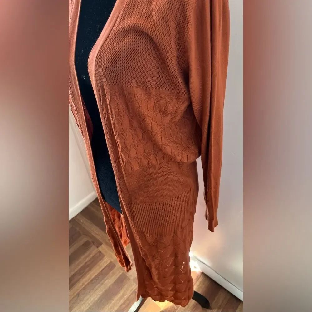 Dreamers Maxi Length Knit Crochet Cardigan Burnt Orange Boho Fall Lagenl… - Picture 3 of 11